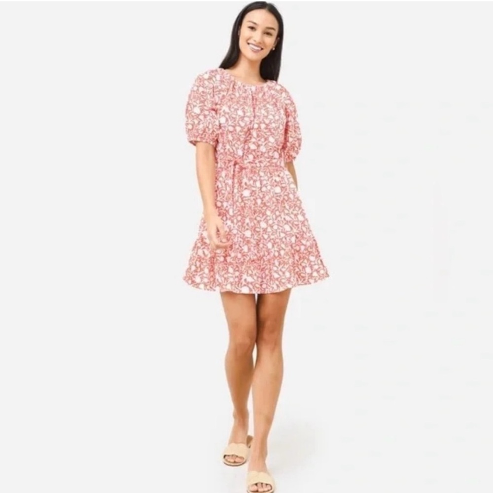 NWT Oliphant Pink Floral Puff-Sleeve Mini Dress